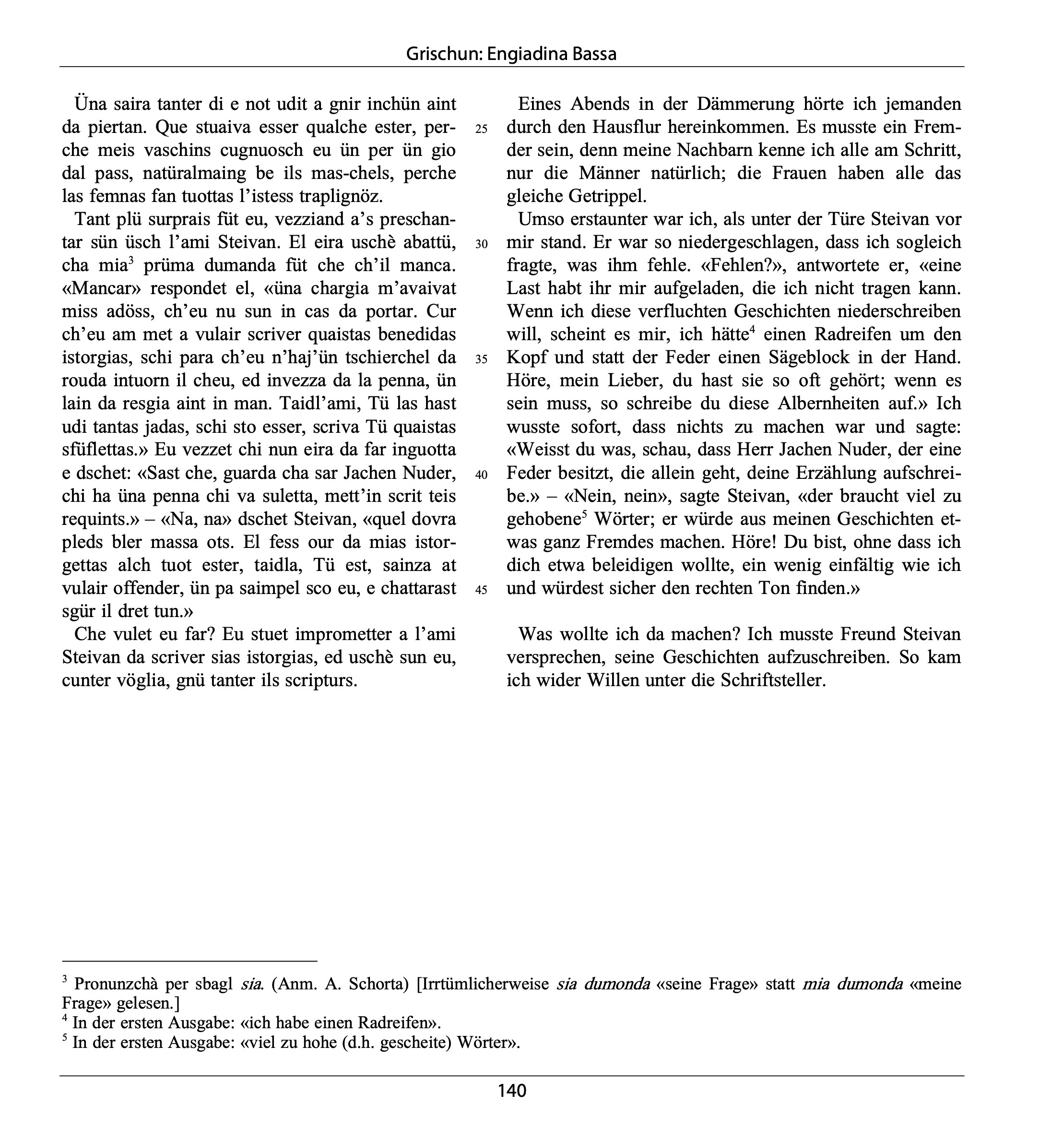 The image shows page 2 of the transcription of the Romansh recording in dialect and a line by line translation into standard German.