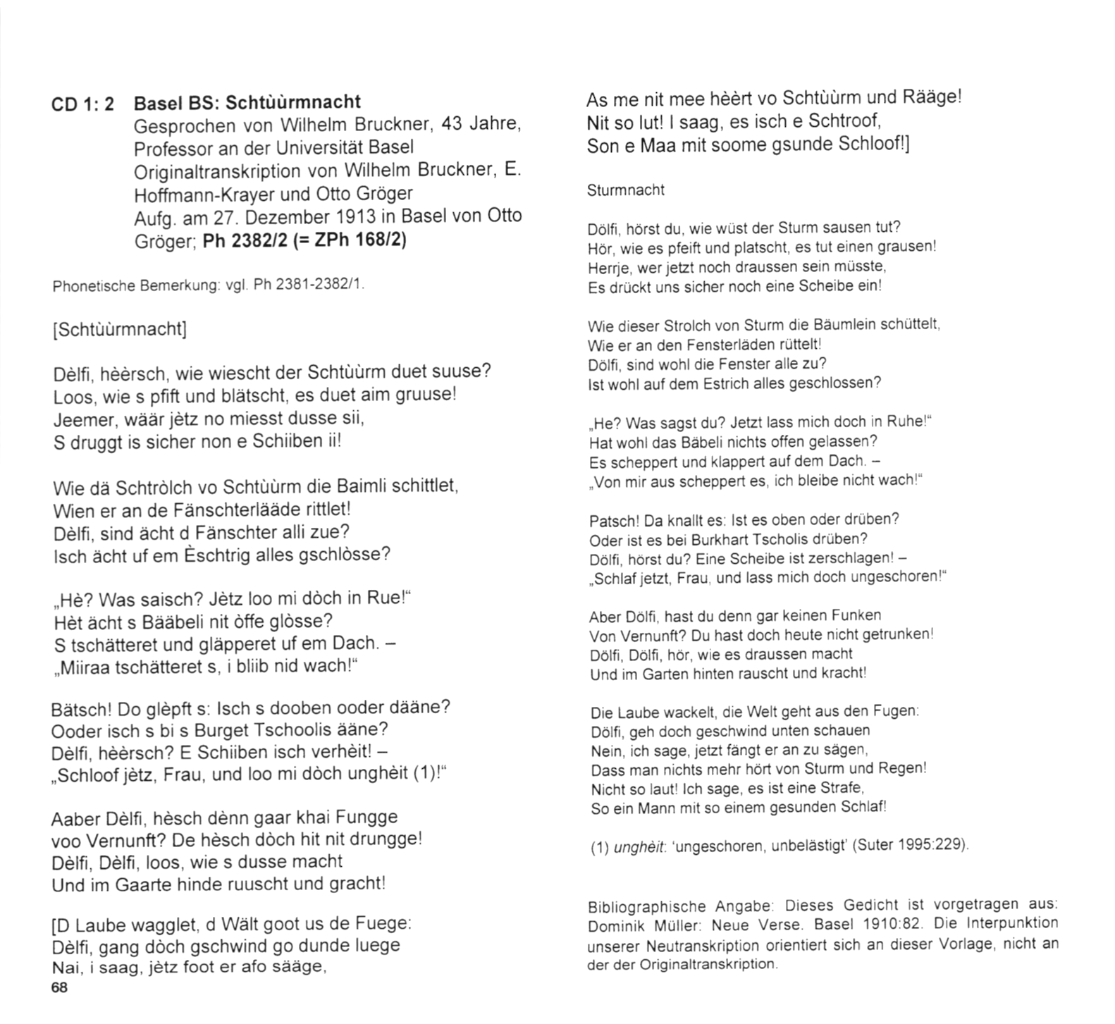 The image is a scan of the transcription of the publication accompanying the recording, which is available in dialect as well as in standard German.