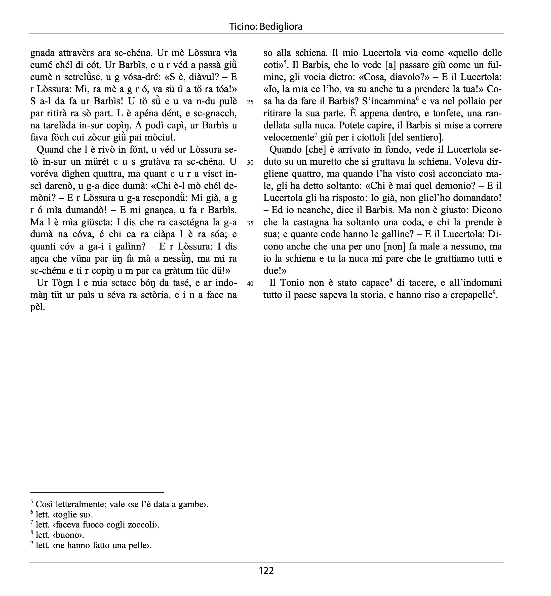 The image shows page 2 of the phonetic transcription of the Italian recording from Bedigliora and a line by line translation into Italian.