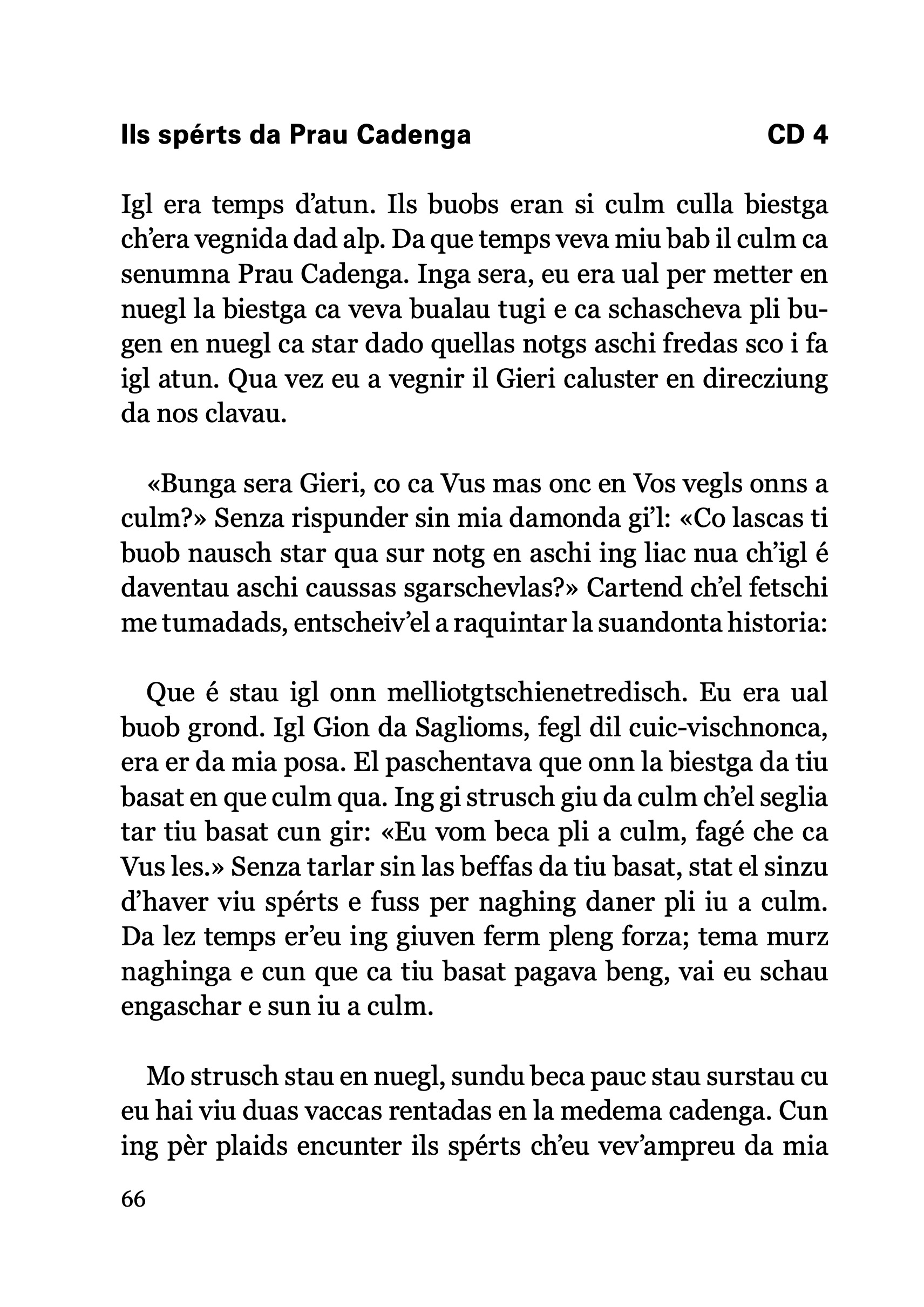 The image shows the first page of the complete transcription in the dialect of the audio sample from Domat/Ems.